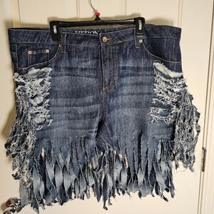 Womans Denim Daisy Duke Fringed Shorts Plus Size 22W